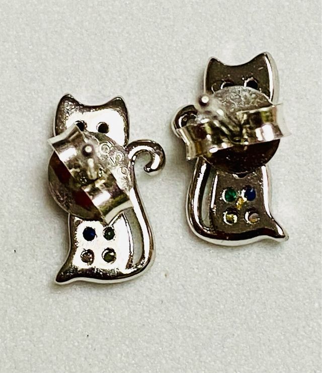 Pendientes gatitos con circonitas y plata ley 925