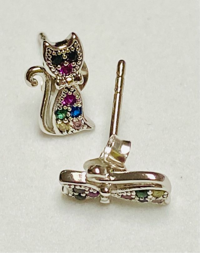Pendientes gatitos con circonitas y plata ley 925