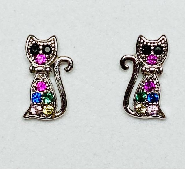 Pendientes gatitos con circonitas y plata ley 925