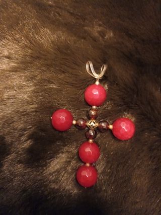 Colgante Cruz plata y Piedras Naturales