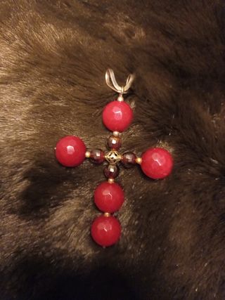 Colgante Cruz plata y Piedras Naturales