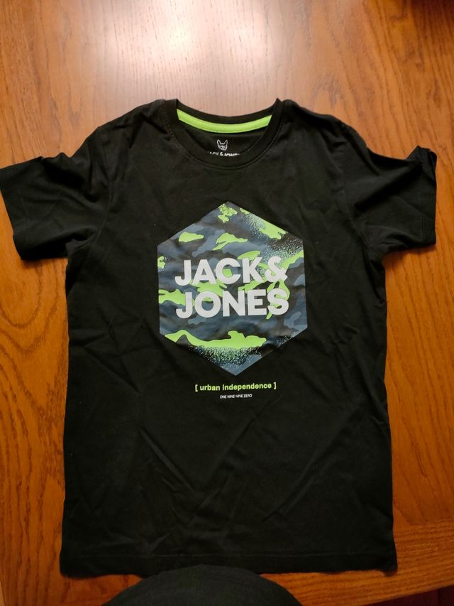 T-shirt nera disegni fluo taglia 12 anni