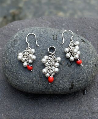 Conjunto racimo huayruro plata950 peruana