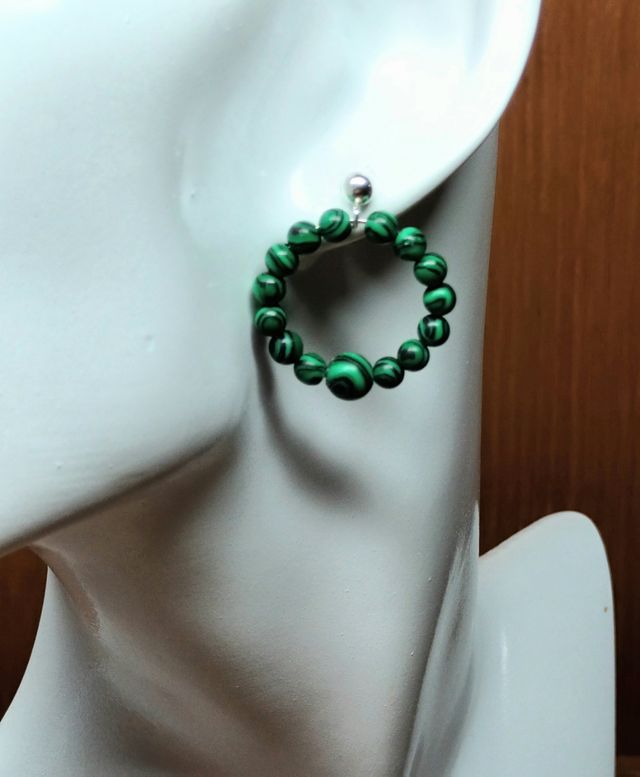 Pendientes de malaquita y plata de ley