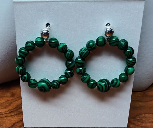 Pendientes de malaquita y plata de ley