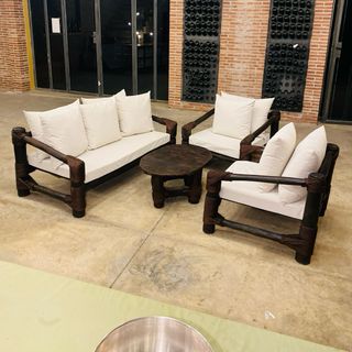 Sofá de jardin de madera y cuerda estilo colonial