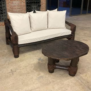 Sofá de jardin de madera y cuerda estilo colonial