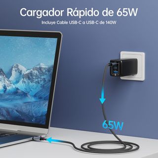 Cargador 65W GAN móvil, portátil 3 puertos