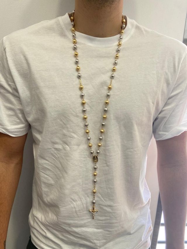 Rosario BICOLOR 48gr 10mm ORO 18K NUEVO