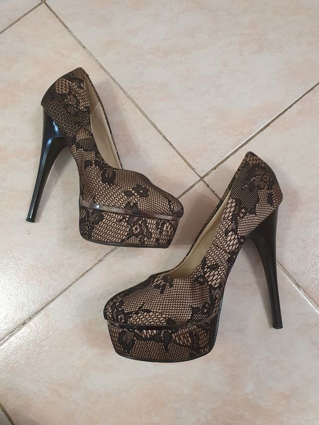 Scarpe décolleté nere beige pizzo