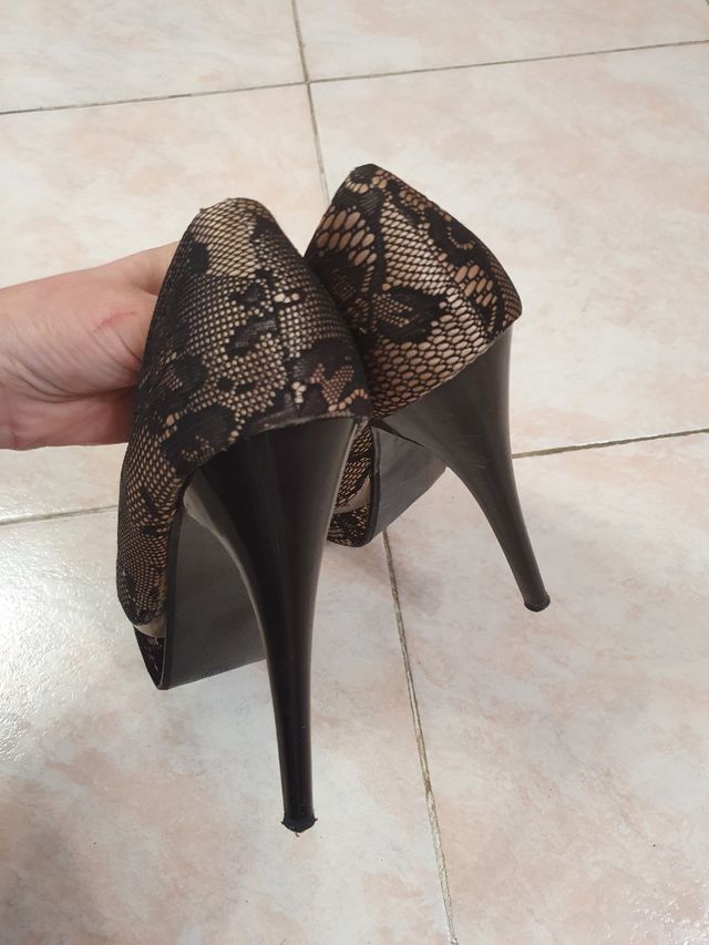 Scarpe décolleté nere beige pizzo