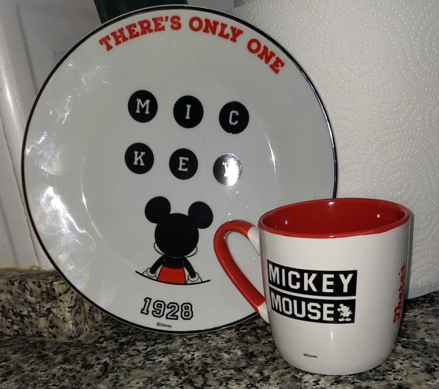 Plato y taza cerámicos Mickey Mause