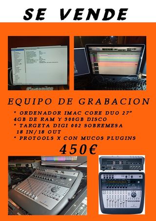 Equipo de grabacion iMac con tarjeta digidesigne