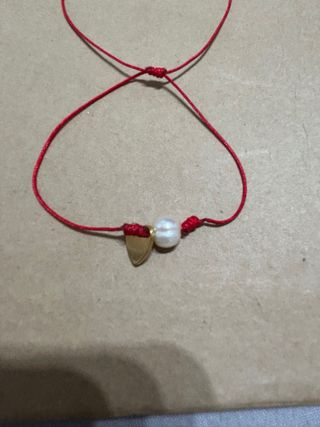 Pulsera o tobillera perla cultivada corazon acero