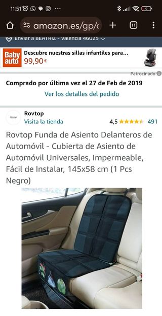 Funda protectora asiento coche