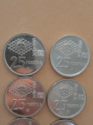 6 monedas de 25 pesetas Juan Carlos I mundial 82
