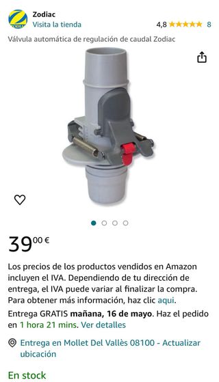 Válvula automática de regulación de caudal Zodiac