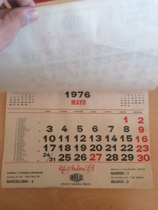 Antiguo Calendario pared año 1976