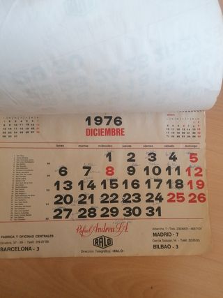 Antiguo Calendario pared año 1976