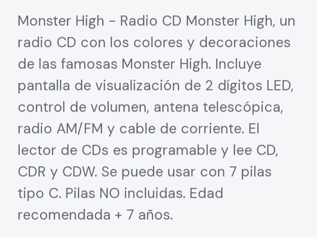 Radio CD Monster High nuevo