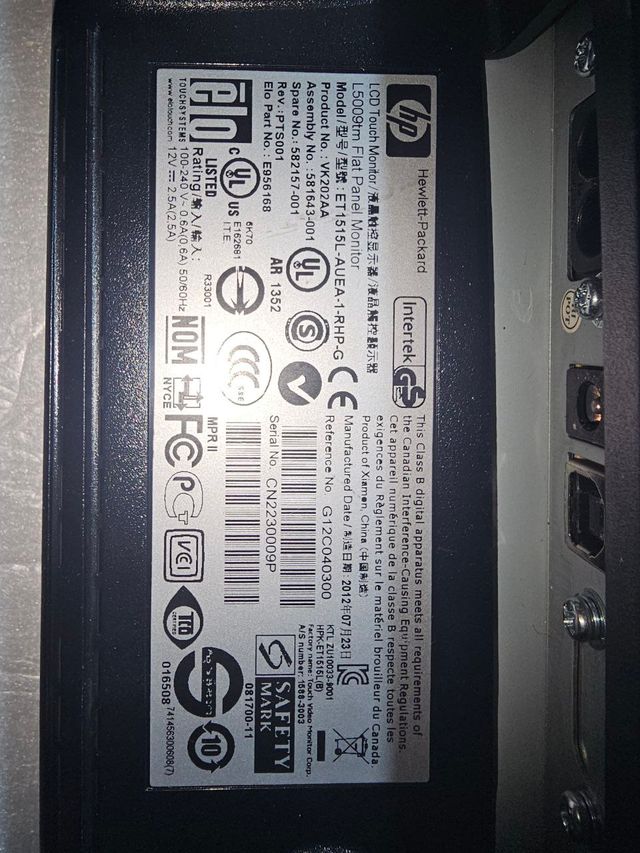 2 monitor táctil HP ET1515L para sistema POS 15" 