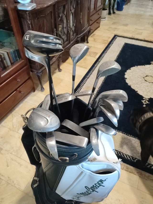 Bolsa mochila y palos de golf retro