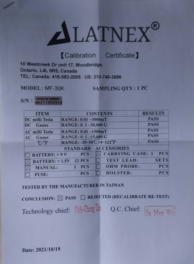 LATNEX MF-30K AC/DC Medidor Gauss con certificado