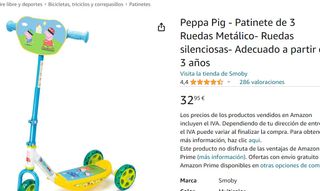 Peppa Pig - Patinete de 3 Ruedas Metálico