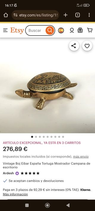 TIMBRE TORTUGA AÑOS 60 DAMASQUINADO