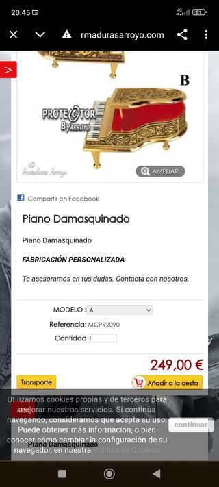 CAJA-JOYERO PIANO DAMASQUINADO TOLEDANO 