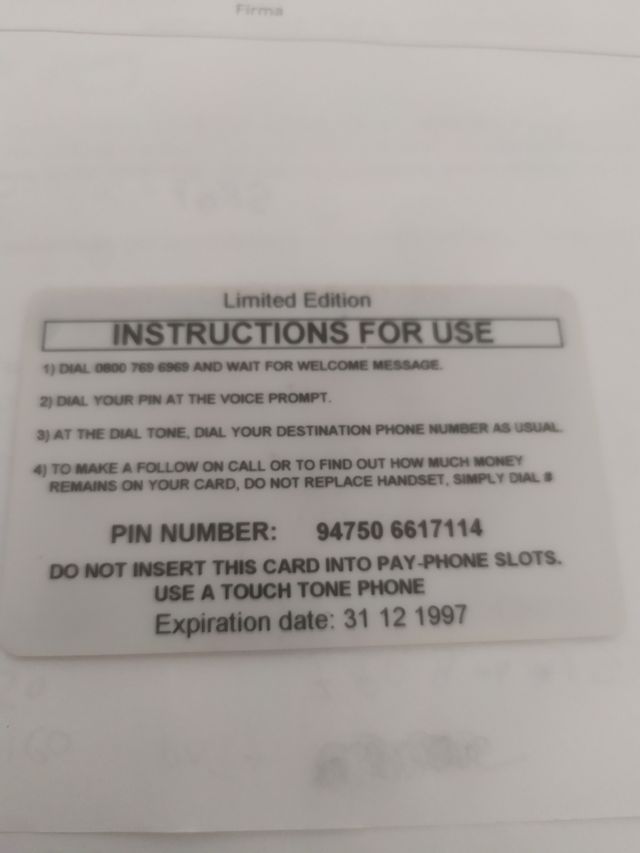 Scheda telefonica principessa Diana