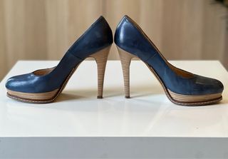FOSCO Zapatos piel tacon azul mujer 39