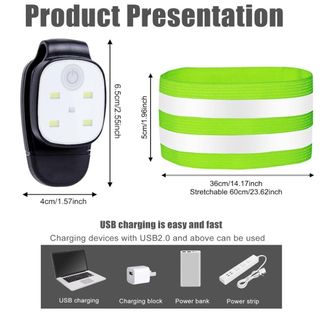 4 LED Clip Lamp USB Ricaricabile + 4 braccialetti