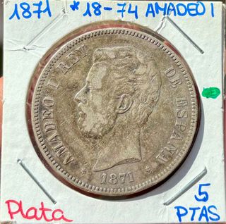 Moneda PLATA 5 Pesetas 1871 *(18-74) AMADEO I 