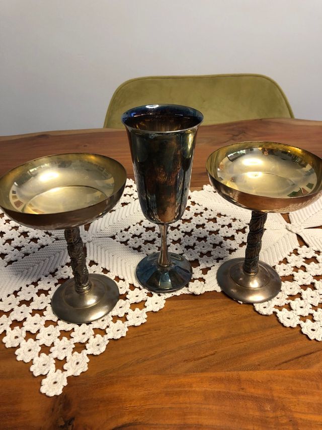 3 copas sueltas alpaca. La alta es Valero. Años 60