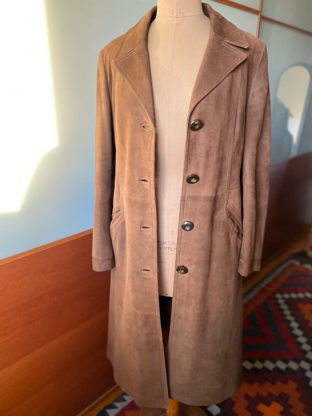 ABRIGO VINTAGE MUJER,  PIEL VUELTA  MARRÓN  (ANTE)