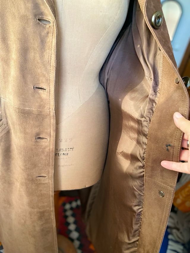 ABRIGO VINTAGE MUJER,  PIEL VUELTA  MARRÓN  (ANTE)