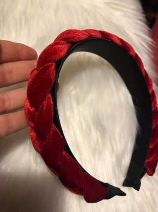 Cerchietto Capelli Rosso Velluto a Trecce