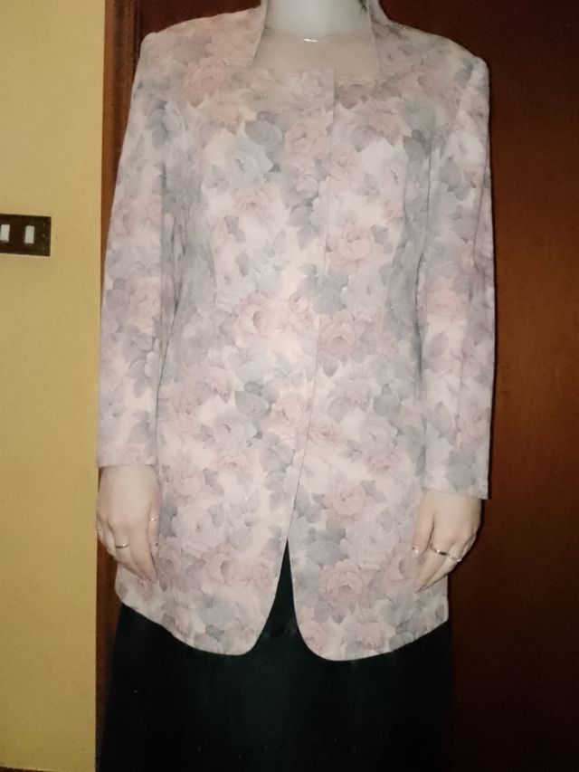 Giacca floreale lunga in tela di cotone