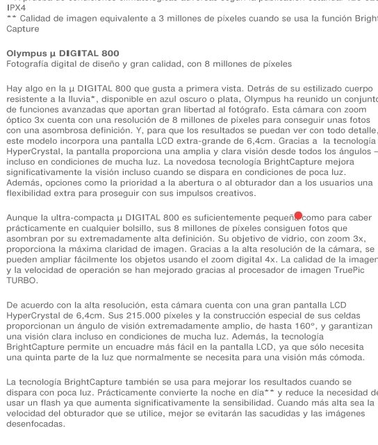 Camara digital OLYMPUS 800