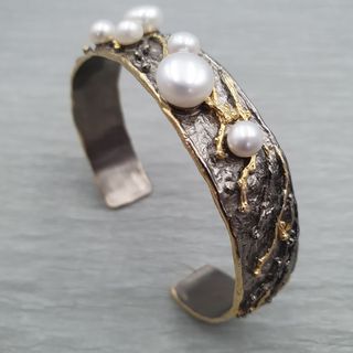 Pulsera brazalete plata 925 perlas cultivadas