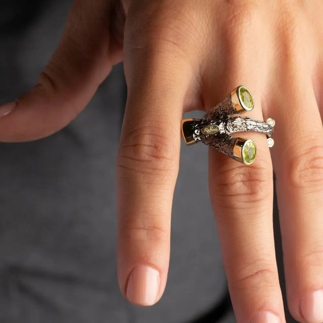 Anillo ajustable plata 925 peridotos y circonitas