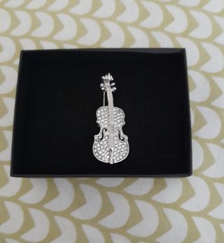 Spilla Violino in acciaio e strass