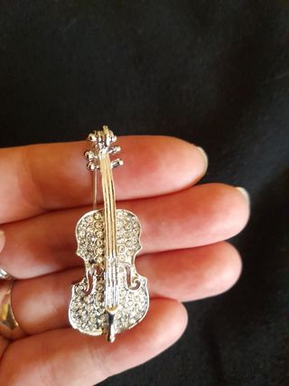 Spilla Violino in acciaio e strass