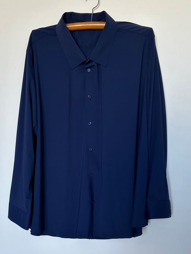 Camisa XXXL Azul Marino manga larga, tela elástica