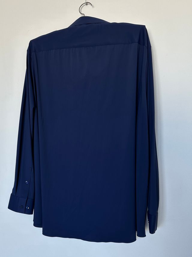 Camicia XXXL blu marino a manica lunga, tessuto elasticizzato