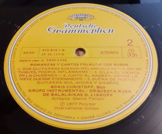 LP de Boris Christoff: Canciones Folklóricas Rusas