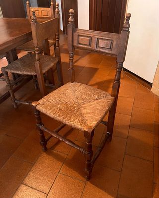 Mesa rústica para cocina más seis sillas