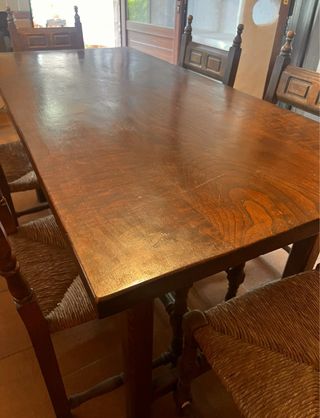 Mesa rústica para cocina más seis sillas