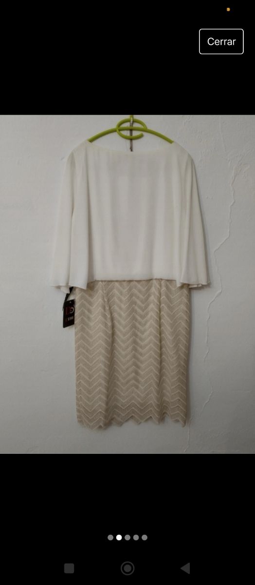 Vestido fiesta blanco y beige